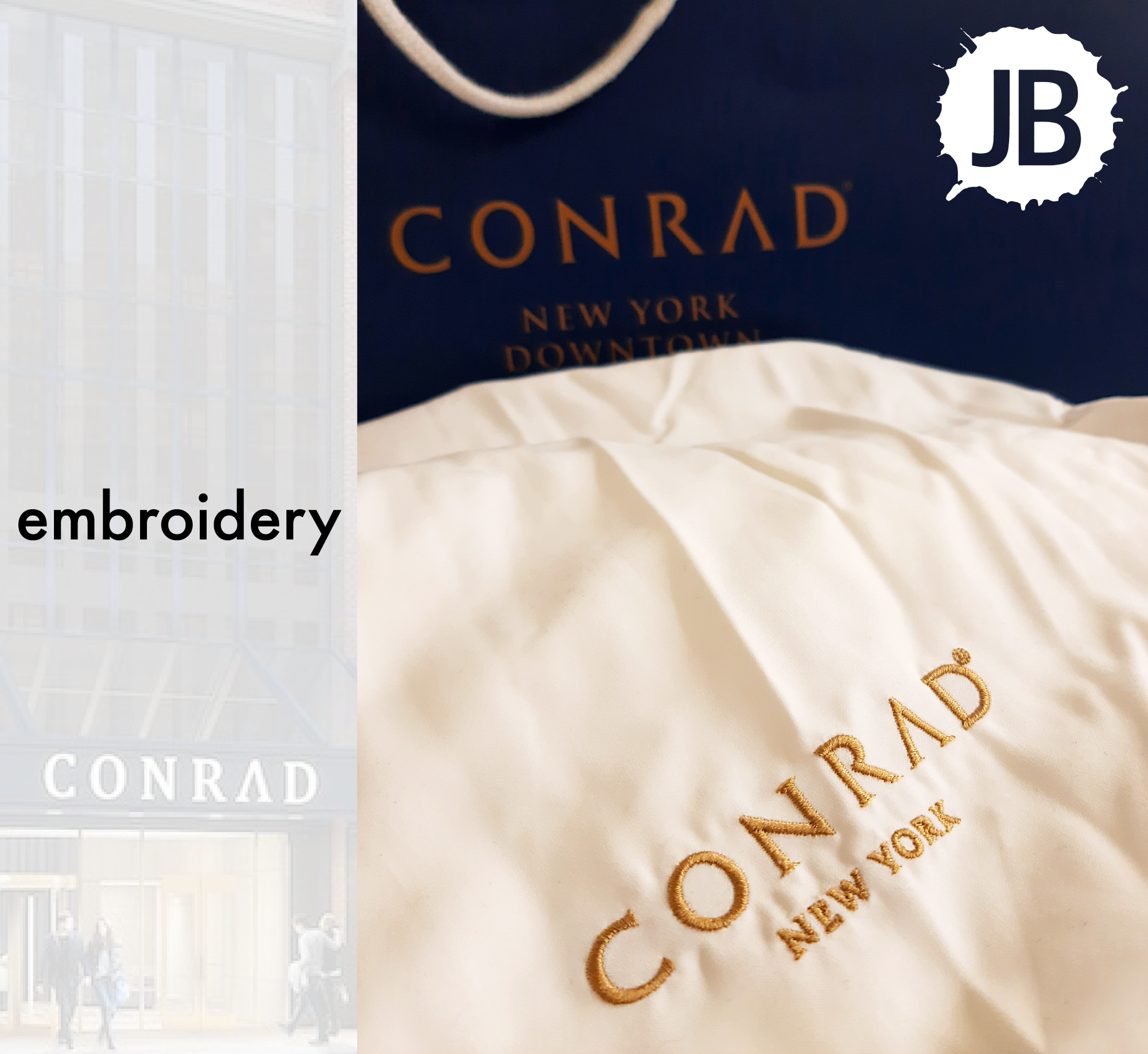 Cream robe embroidered with the Conrad New York hotel logo