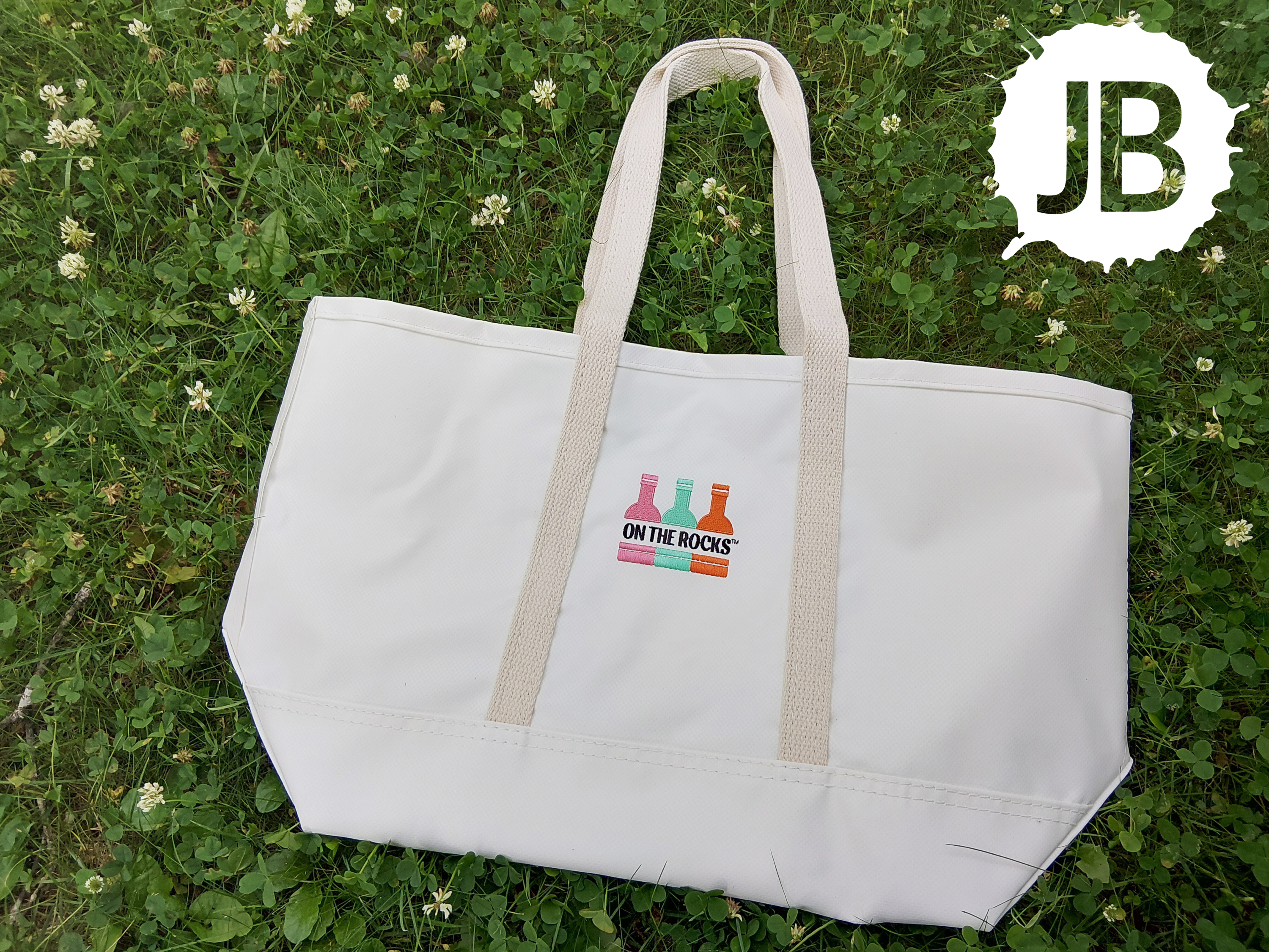Custom embroidered Mark & Graham x Steele Waterproof Tote Bags by JB Screen Printing and Embroidery in New York City
