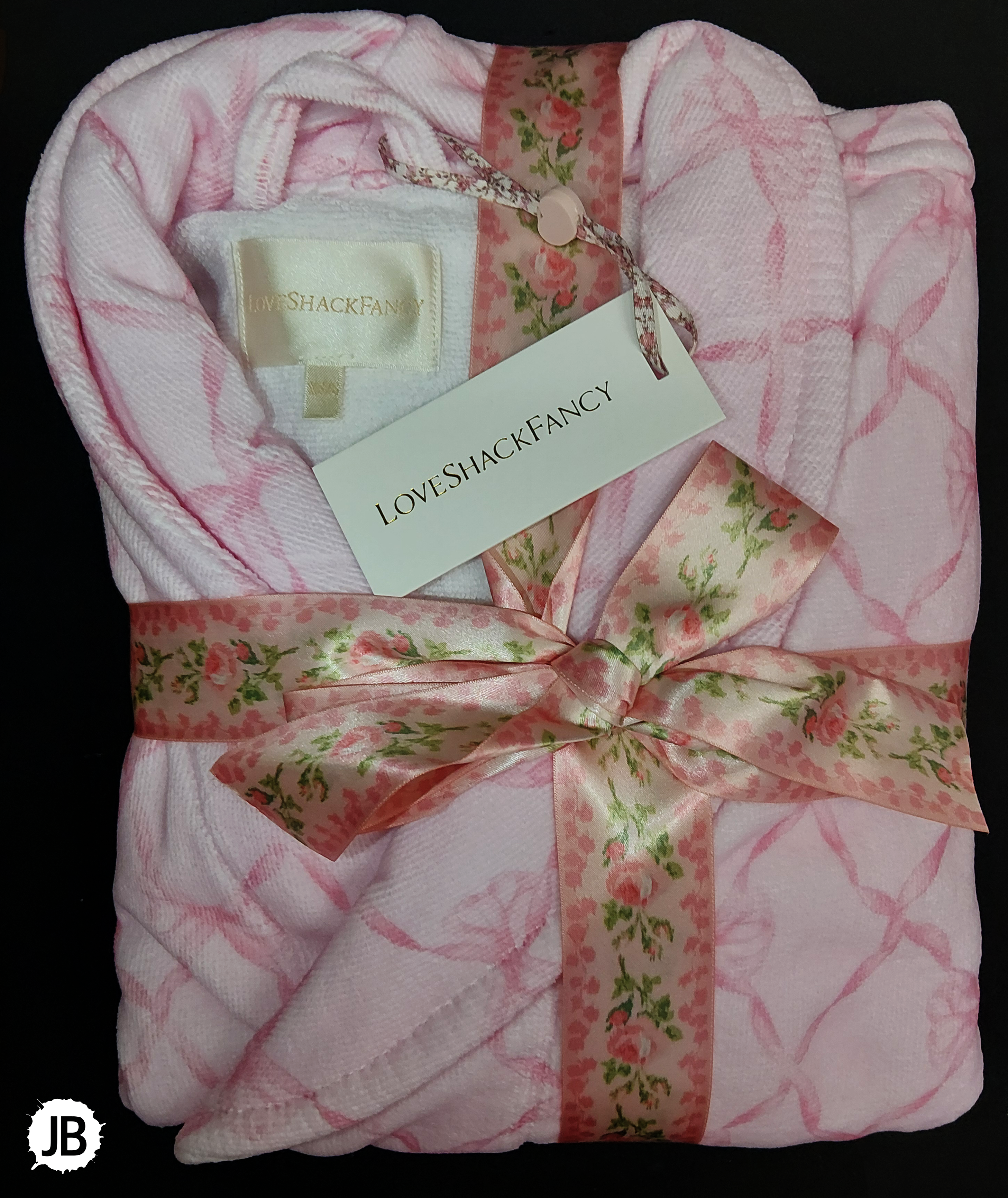 Pink LoveShackFancy Women's Indie terry cloth robe used for custom embroidery production